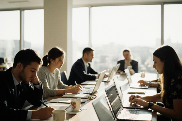 a_realistic_photo_of_employees_working_at_their_desks_in_an_open_office_laptops_notebooks_coffee_cu_d5xx5o9ww76o6buro23q_1